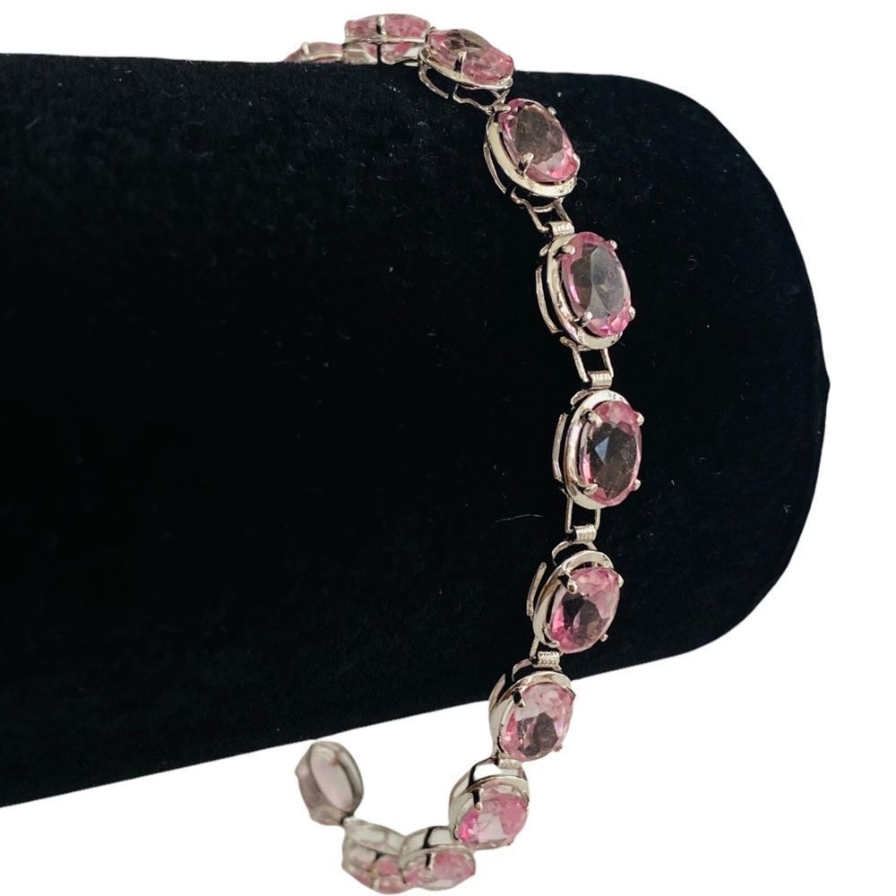 14k 585 White Gold Pink Topaz Bracelet